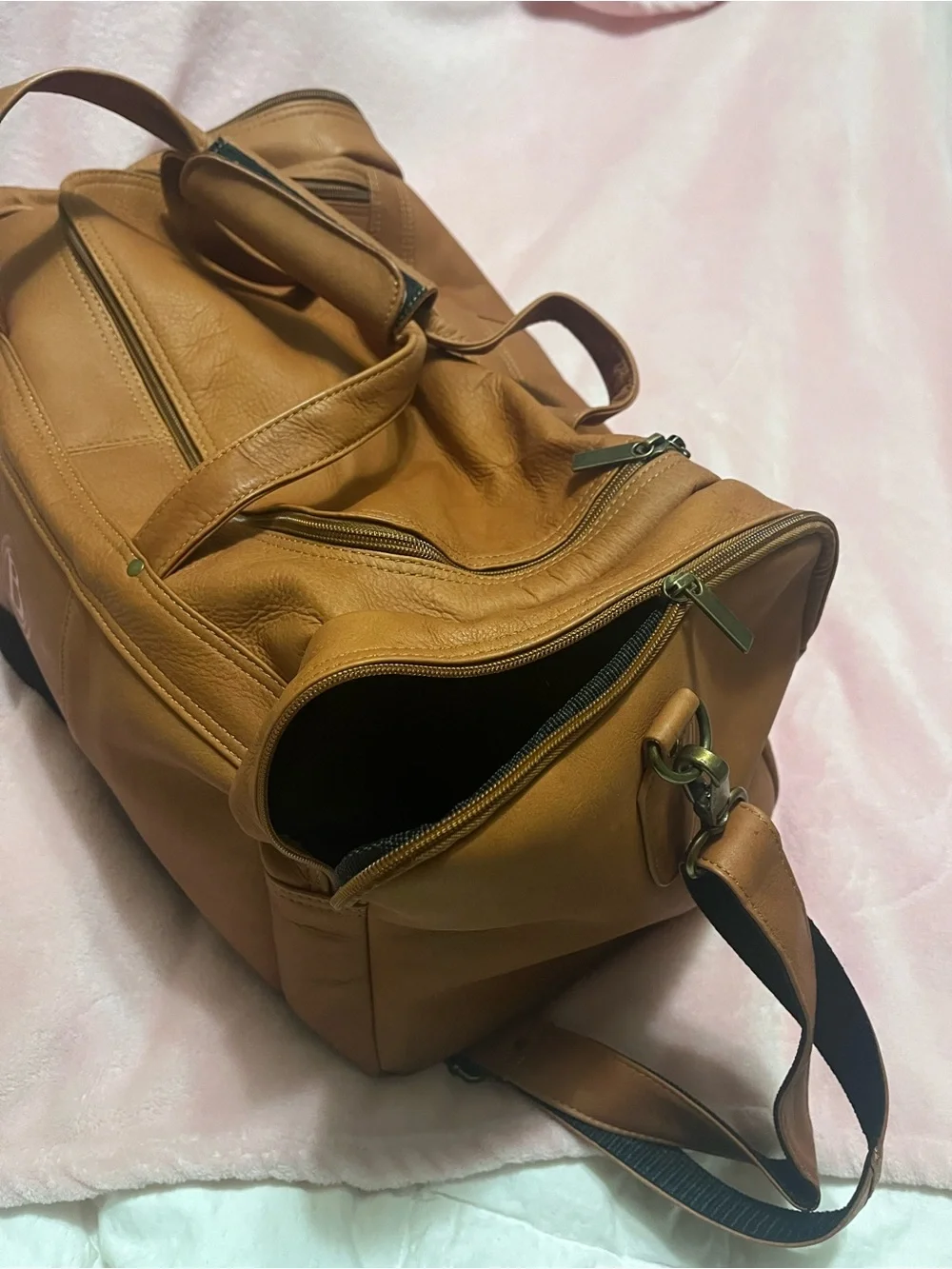 Leather Tote Bag in Tan with Embossed 'B'
